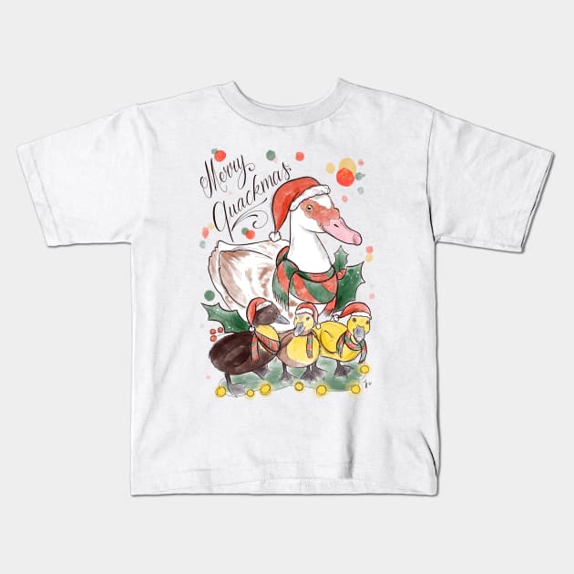 Merry quackmas Kids T-Shirt by Jurassic Ink